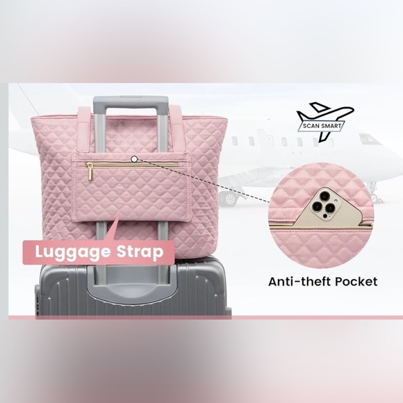 NWT LOVEVOOK Pink Quilted Tote Bag with Wristlet - Picture 10 of 10